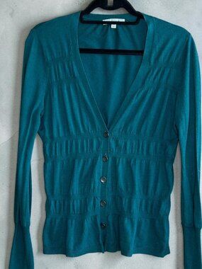 Classiques Entier Dark Teal Lightweight Knit Cardigan Sweater Size Small